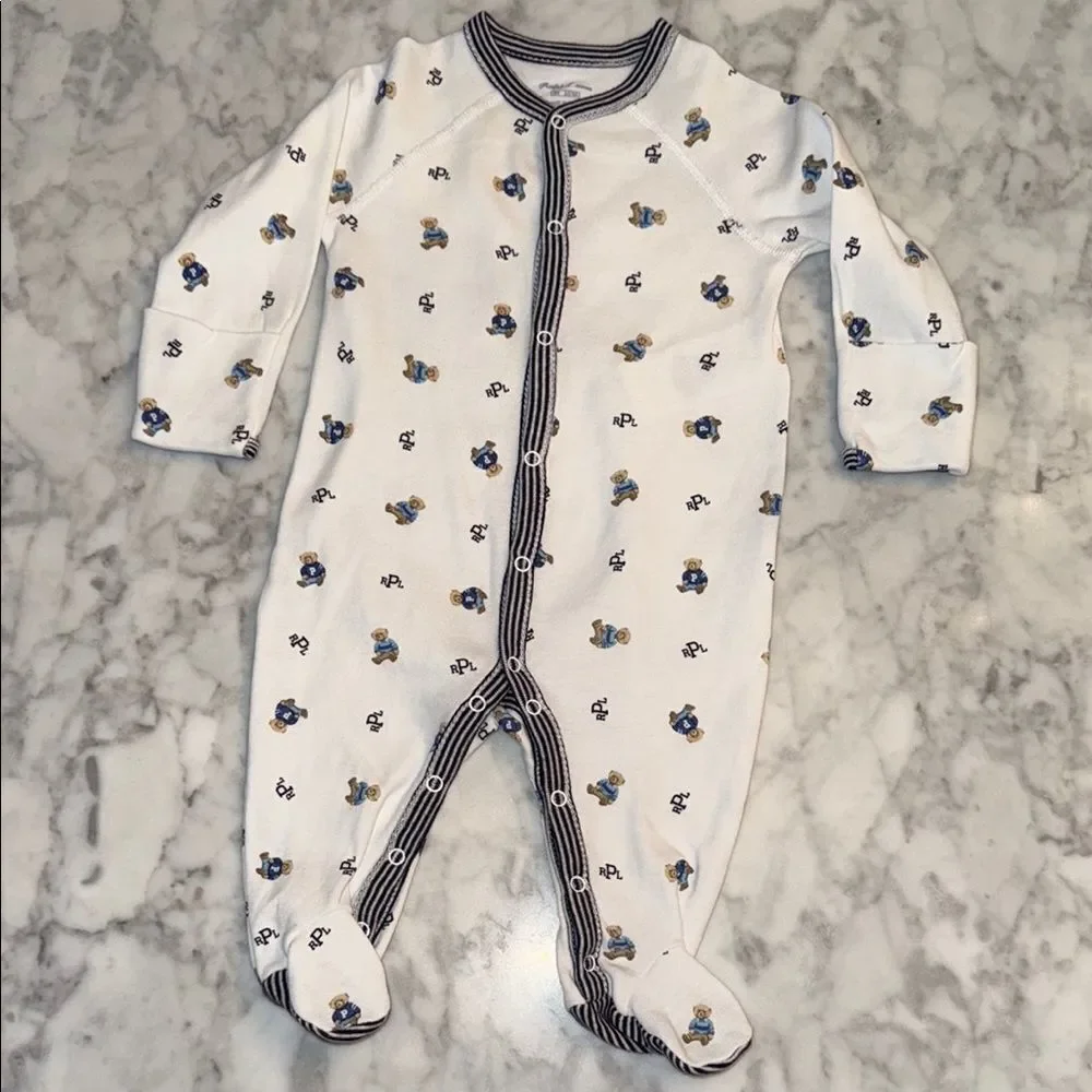 RALPH LAUREN LOGO TEDDY FOOTIE 3M